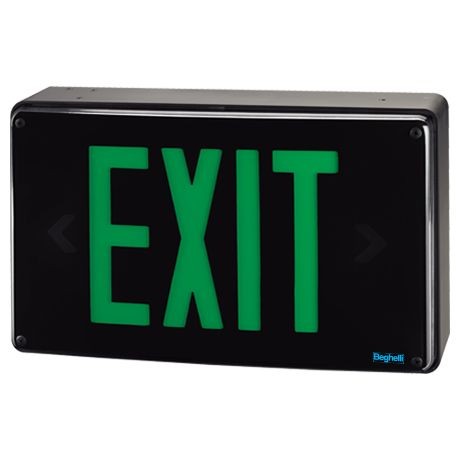 Beghelli Fortezza Wet Location, Vandal Resistant Exit Sign, Green, A/C only, 1, 100000110-002