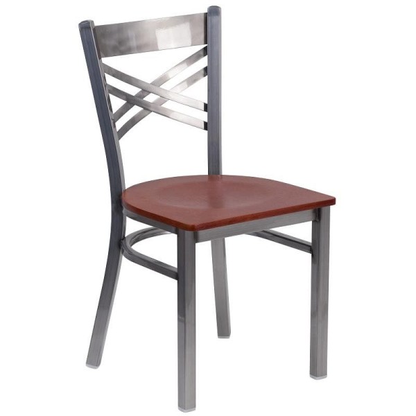 Flash Furniture HERCULES Series Clear Coated ''X'' Back Metal Restaurant Chair - Cherry Wood Seat, XU-6FOB-CLR-CHYW-GG