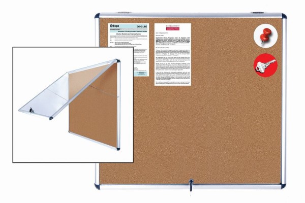 MasterVision Slim Line Cork Bulletin Enclosed Board Cabinet, VT380101150