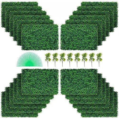 VEVOR 24 Pieces 24" x 16" Artificial Boxwood Panels for 62 SQ Feet, Boxwood Hedge Wall Panels, Artificial Grass Backdrop Wall 1.6", MLCZWQ24PC24X1601V0