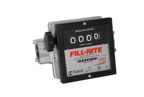 Fill-Rite 4-Digit 1.5" Mechanical Gallon Flow Meter, Nickel Plated, NPT Ports, 901CN1.5
