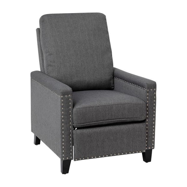 Flash Furniture Carson Transitional Style Push Back Recliner Chair - Pillow Back Recliner - Gray Fabric Upholstery - Accent Nail Trim, BO-BS7003-GY-GG