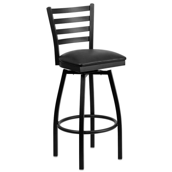 Flash Furniture HERCULES Series Black Ladder Back Swivel Metal Barstool - Black Vinyl Seat, XU-6F8B-LADSWVL-BLKV-GG