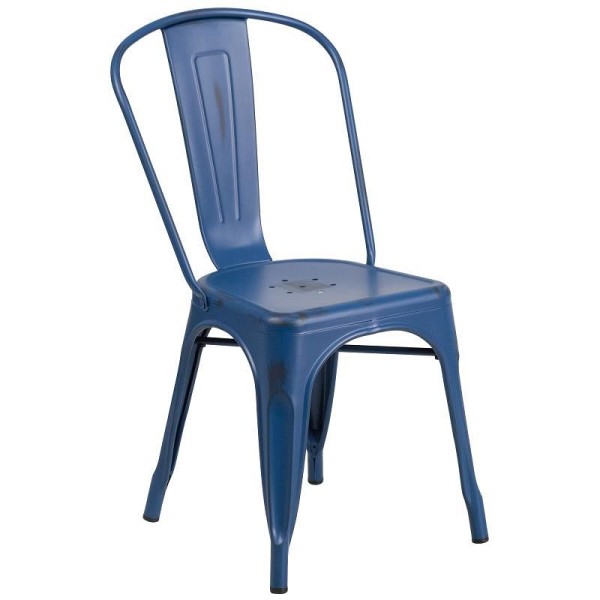 Flash Furniture Tenley Commercial Grade Distressed Antique Blue Metal Indoor-Outdoor Stackable Chair, ET-3534-AB-GG
