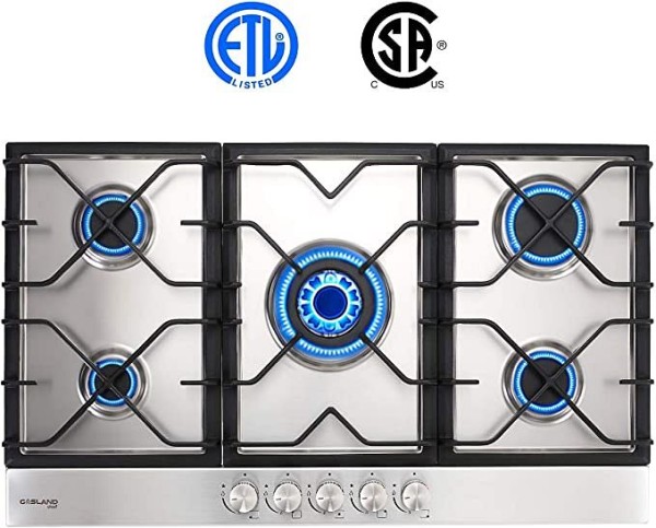 GASLAND 34" Built-In LPG/Natural Gas Cooktop in Stainless Steel with 5 Sealed Burners, GH90SF