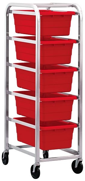 Quantum Storage Systems Tub Rack, mobile, 60 lb. weight capacity per bin, end loading, holds (5) TUB2516-8 red tubs (included), TR5-2516-8RD