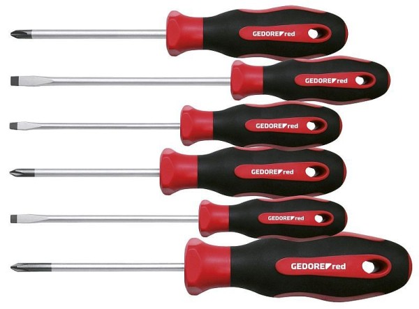 GEDORE red 6-pc. Screwdriver set, Screwdriver set slotted/cruciform, 2-component handles, Tool, R38002006, 3301270
