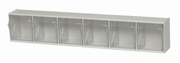 Quantum Storage Systems Tip Out Bin, (6) compartment, opens to a 45° angle, plastic clear container, polystyrene white cabinet, QTB306WT