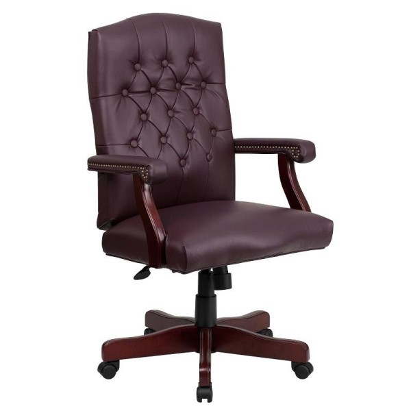 Flash Furniture Martha Washington Burgundy LeatherSoft Executive Swivel Office Chair with Arms, 801L-LF0019-BY-LEA-GG