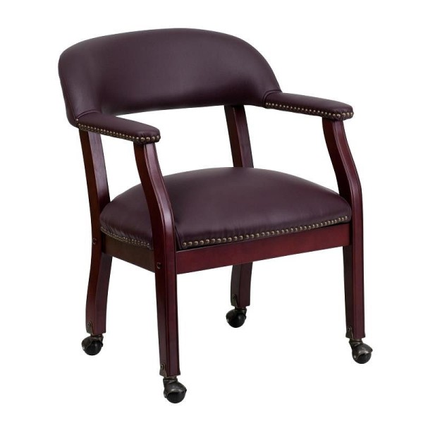 Flash Furniture Diamond Burgundy LeatherSoft Conference Chair with Accent Nail Trim and Casters, B-Z100-LF19-LEA-GG