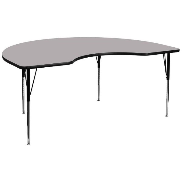 Flash Furniture Wren 48''W x 96''L Kidney Grey Thermal Laminate Activity Table - Standard Height Adjustable Legs, XU-A4896-KIDNY-GY-T-A-GG