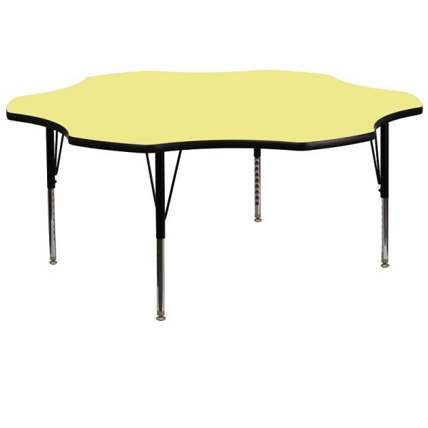 Flash Furniture Wren 60'' Flower Yellow Thermal Laminate Activity Table - Height Adjustable Short Legs, XU-A60-FLR-YEL-T-P-GG