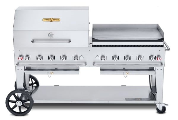 Crown Verity 72" Mobile Grill, Propane with 30” Roll Dome, Bun Rack and Pro Series Griddle, CV-MCB-72RGP-LP