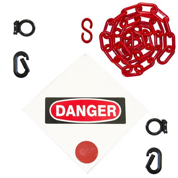 Mr. Chain Danger Sign Kit, sign and 3-feet Red 2-Inch chain, 7403DA