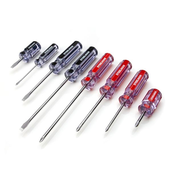 STEELMAN Clear Handle Slotted and Phillips Head Screwdriver Set, 8 Pieces, 42045