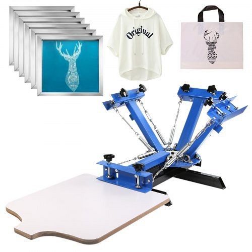 VEVOR 4 Color 1 Station Silk Screen Printing Machine 6 Pieces 110 Mesh T-shirt Press Kit, 401SYJ+18X20SYWB1V0