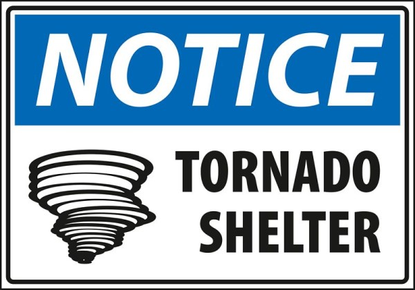 Marahrens Sign Warning - Notice tornado shelter, rigid plastic, Size: 10 x 7 inch, IN0008.010.21