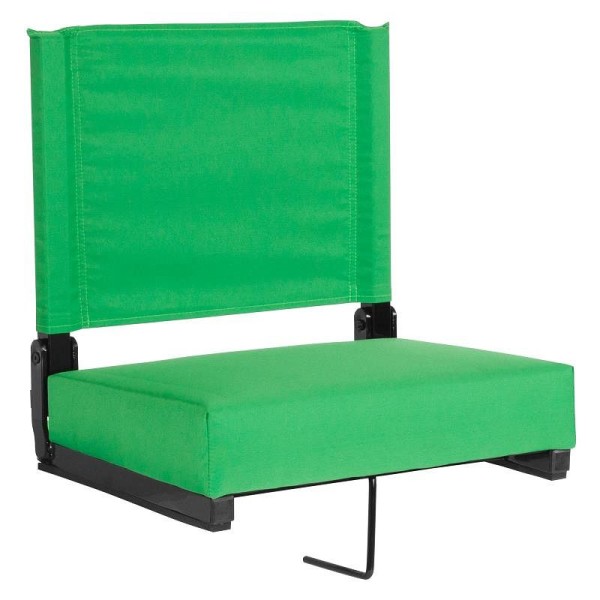 Flash Furniture Grandstand Comfort Seats by Flash - 500 lb. Rated Lightweight Stadium Chair with Handle and Ultra-Padded Seat, Bright Green, XU-STA-BGR-GG