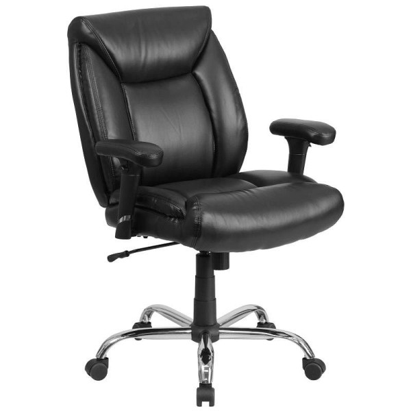 Flash Furniture HERCULES Series Big and Tall 400 lb. Rated Black LeatherSoft Deep Tufted Ergonomic Task Office Chair with Adjustable Arms, GO-2073-LEA-GG