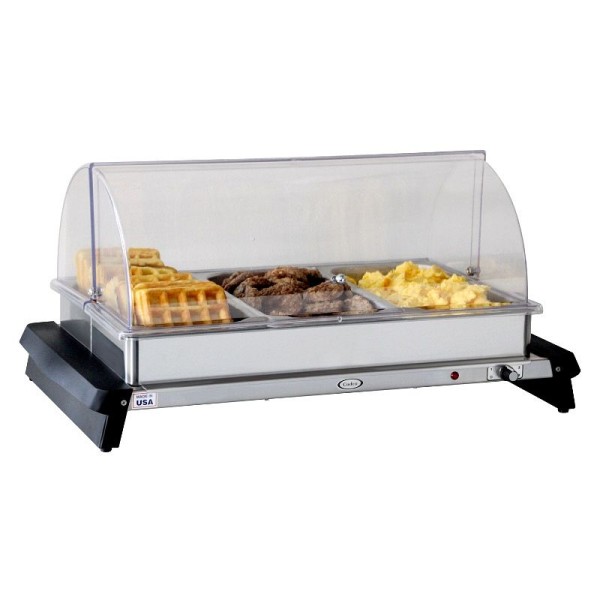 Cadco Triple Buffet Server with Rolltop Lid, WTBS-3RT
