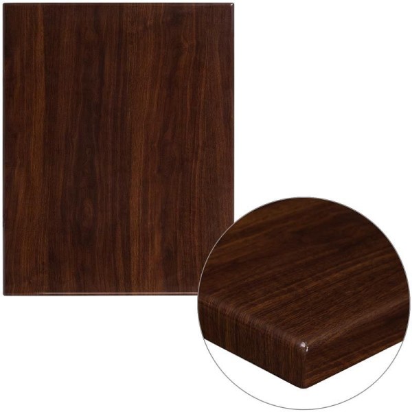 Flash Furniture Glenbrook 24" x 30" Rectangular High-Gloss Walnut Resin Table Top with 2" Thick Edge, TP-WAL-2430-GG