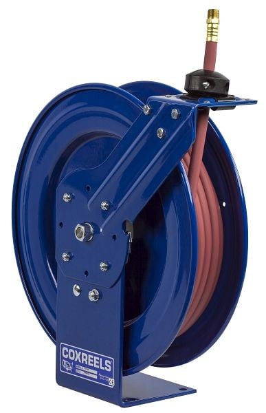 Coxreels Low Pressure Spring Rewind Hose Reel: 1/4" Inner Diameter, 10' hose capacity, with hose, 300 PSI, P Series, P-LP-110
