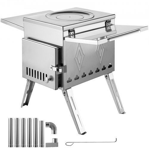 VEVOR Tent Wood Stove Camping Wood Stove Ss304, with Folding Pipe, 95.7"total Height, ZPQNLYXBXGL000001V0