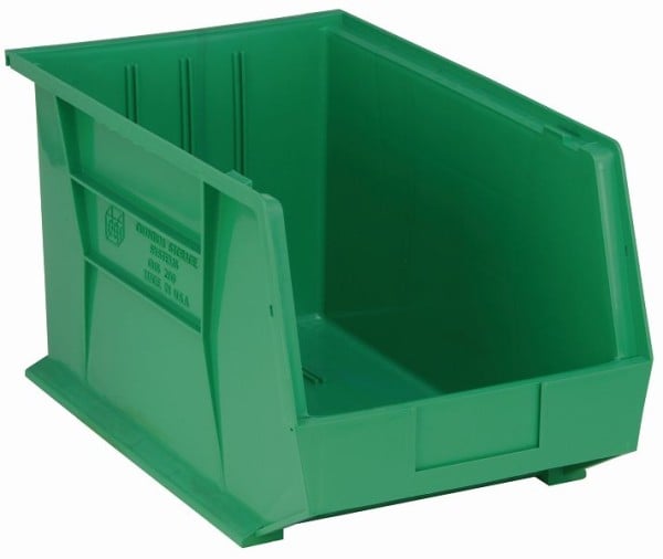 Quantum Storage Systems Bin, stacking or hanging, 11"W x 18"D x 10"H, polypropylene, green, QUS260GN