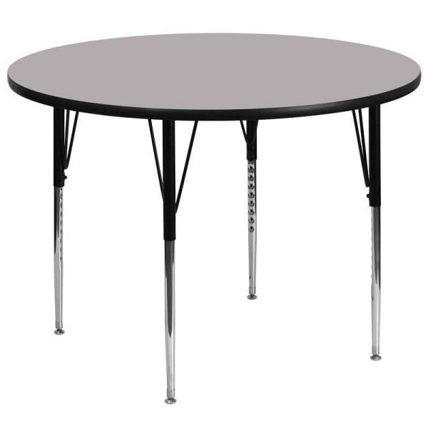 Flash Furniture Wren 60'' Round Grey Thermal Laminate Activity Table - Standard Height Adjustable Legs, XU-A60-RND-GY-T-A-GG
