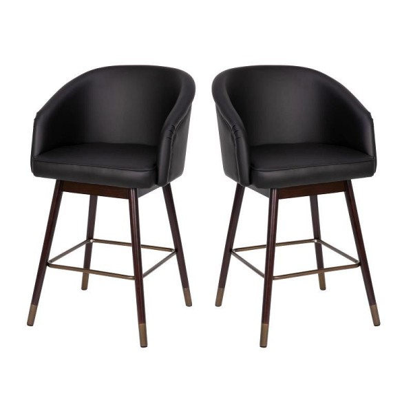 Flash Furniture Margo 26" Commercial Mid-Back Modern Counter Stool, Black LeatherSoft/Bronze Accents - Set of 2, 2-AY-1928-26-BK-GG