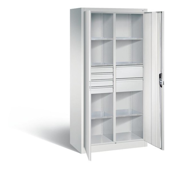 CP Furniture Hinged door cabinet, 2 doors, H 1950 x W 930 x D 500 mm, 4 small, 2 large Drawers, 8921-3041