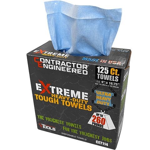 CE Tools Extreme Heavy Duty Tough Towels, Blue, 125 Sheets, 9"x 16.75", CET114