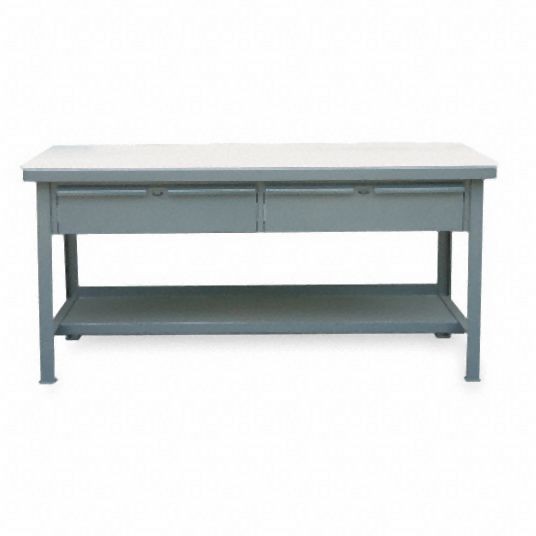 Strong Hold Workbench, Polyethylene, 30 in Depth, 34 in Height, 48 in Width, 5,500 lb Load Capacity, T4830-2DB-UHMW