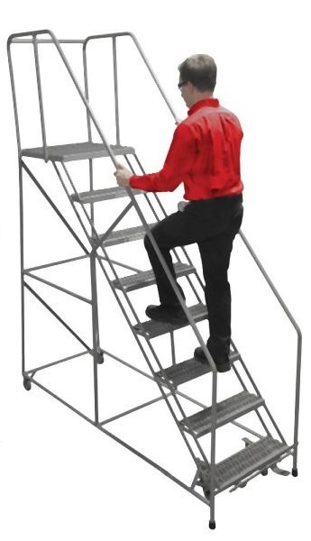 Cotterman 3 Step Steel Rolling Ladder/Expanded Metal Tread, 60 Inch Overall Height, 16 Inch Step Width, 12 Inch Top Step Depth, D0830004-01