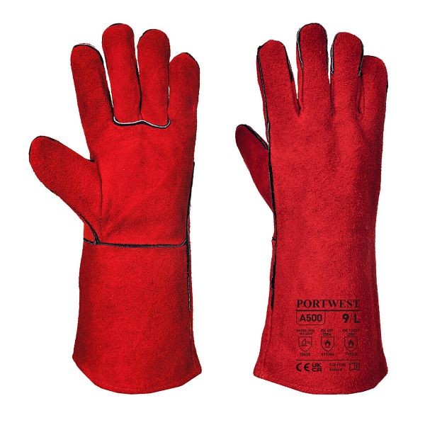 Portwest Welders Gauntlet, Red, XL, Quantity: 12 Pairs, A500RERXL