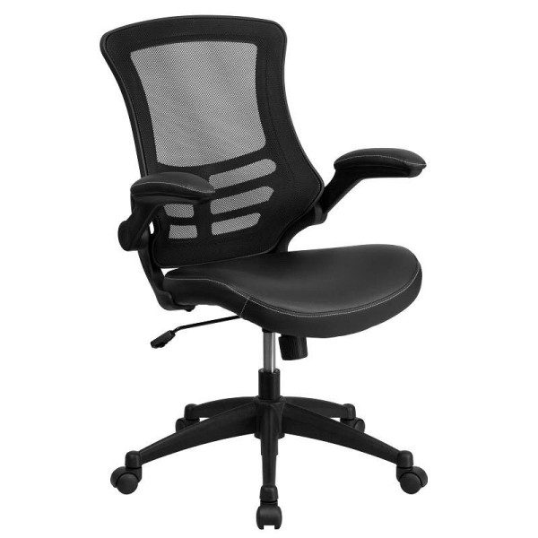 Flash Furniture Kelista Desk Chair with Wheels Swivel Chair with Mid-Back Black Mesh and LeatherSoft Seat for Home Office and Desk, BL-X-5M-LEA-GG
