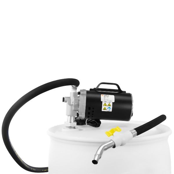 Groz 115V High Flow Electric AC Oil Pump for use with 55 gl. Drums. Supplied complete with Suction Tube, 8' Discharge Hose & dispensing Nozzle, 45555