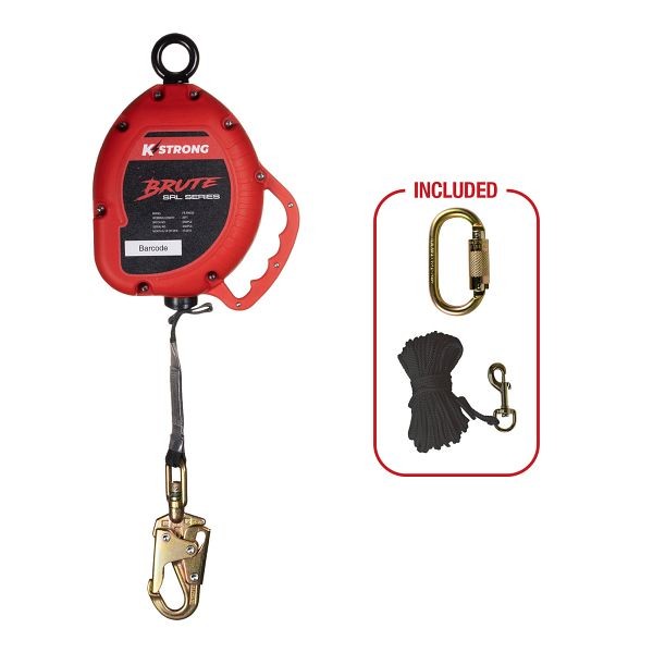 KStrong BRUTE 25 ft. Web SRL with swivel snap hook. Includes installation carabiner and tagline (ANSI), UFS350025