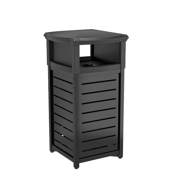 Suncast Commercial 30 Gallon Outdoor Decorative Metal Square Trash Can with 2-Way Lid, MTCSQ300