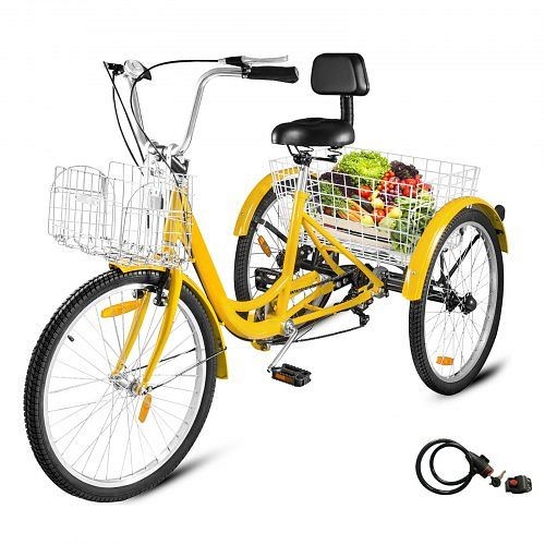 VEVOR 24" Adult Tricycle 3-Wheel 7 Speed Bicycle Trike Double Basket 330Lbs Bike, ZXCSLC24YC7SHG001V0