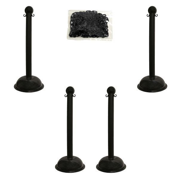 Mr. Chain Plastic Stanchion Kit with 50 Feet of 2-Inch Link Chain and C-Hooks, Black, Quantity of pieces: 6, 71303-4