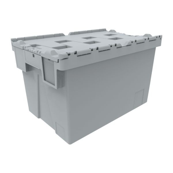 Reusable Transport Packaging Handheld Attached Lid Containers - Gray, 24 x 16 x 16, DCNA90-241616-GY