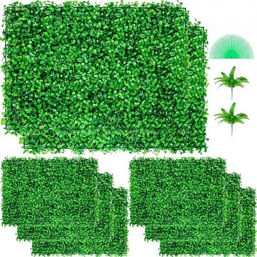VEVOR Artificial Boxwood Panel 8 Pieces 24" x 16", Boxwood Hedge Wall Panels Artificial Grass Backdrop Wall 1.6", MLCZWQ8PC24X16001V0