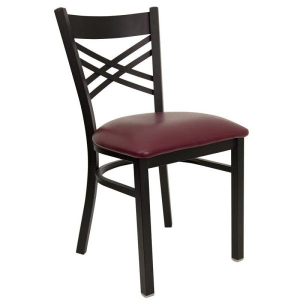 Flash Furniture HERCULES Series Black ''X'' Back Metal Restaurant Chair - Burgundy Vinyl Seat, XU-6FOBXBK-BURV-GG