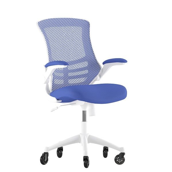 Flash Furniture Kelista Mid-Back Blue Mesh Swivel Ergonomic Task Office Chair with White Frame & Flip-Up Arms, BL-X-5M-WH-BLUE-RLB-GG