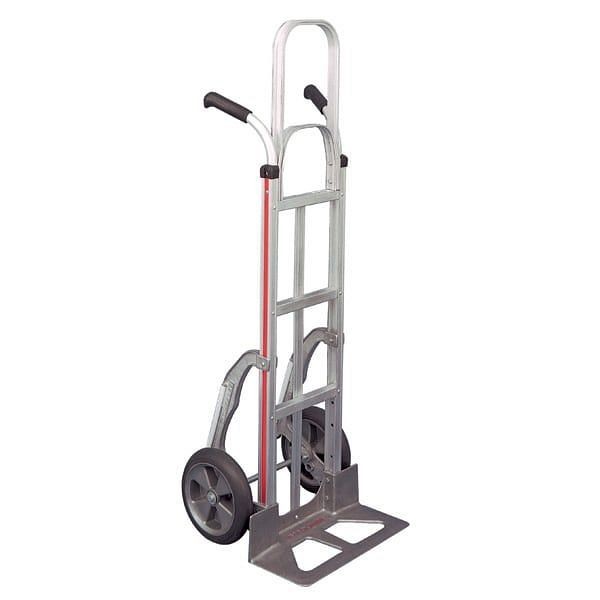 Magliner Aluminum Hand Truck, Straight Frame, 18" x 7-/2" Dia-Cast Nose, 10" Balloon Cushion Wheels, Stair Climbers, Vertical Strap, HMK116UAB5C------V