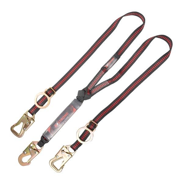KStrong 6 ft. Twin leg 100% tie-off Tie-Back design shock absorbing lanyard with snap hook, tie-back hooks, and adjustable D-rings (ANSI), UFL201422