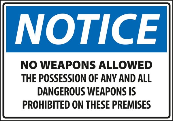 Marahrens Sign Warning, Notice no weapons allowed, rigid plastic, 10x7 inch, MA0066.010.21