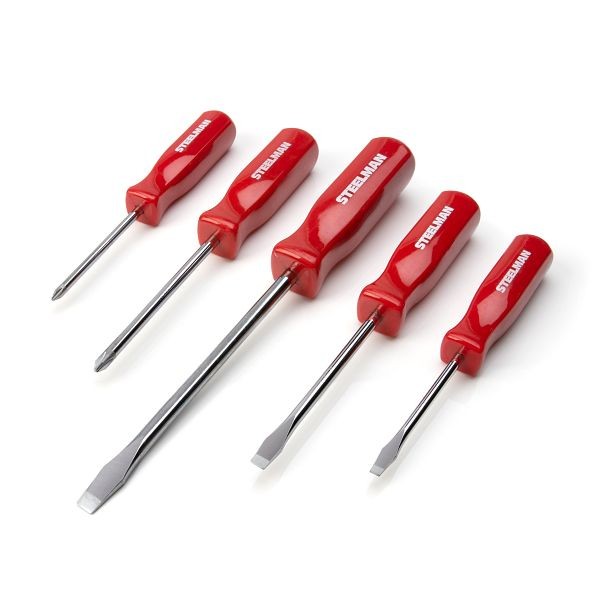STEELMAN Square Grip Slotted and Phillips Head Screwdriver Set, 5 Pieces, 42095