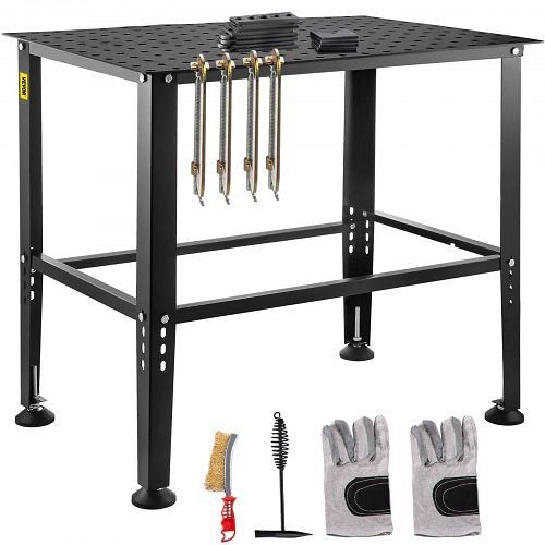 VEVOR Welding Table, 36" x 24" Adjustable Workbench, 0.12" Thick Industrial Workbench, 600lb Load Capacity Metal Workbench, HJTKKVFXZR1FBL712V0
